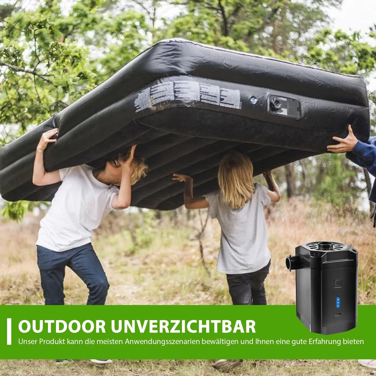 Bomba de aire eléctrica con batería, bomba para colchón hinchable 5200mAh recargable, mini bomba eléctrica de 2 en 1 con USB para inflar y desinflar, con 3 boquillas de aire para colchón hinchable