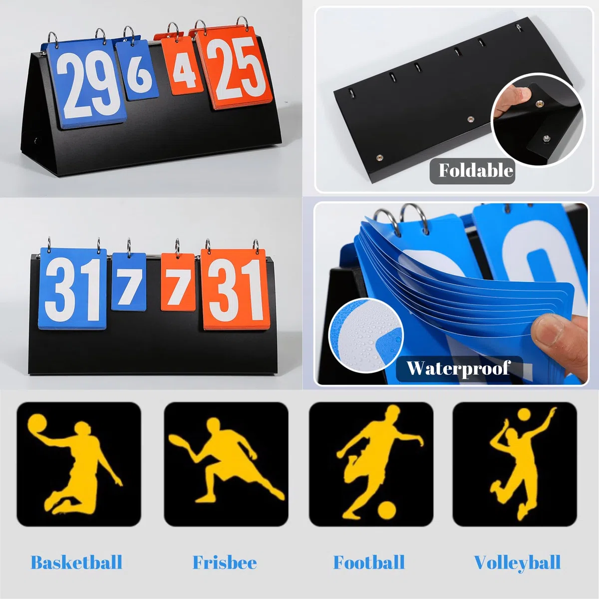 Tissting Marcador Deportivo Plegable, Portátil de 4 Dígitos con Anillo de Metal y Botones Voleibol Bádminton Tenis de Mesa y Baloncesto Tablero de Puntuación Manual 0-99 para Partidos Entrenamientos