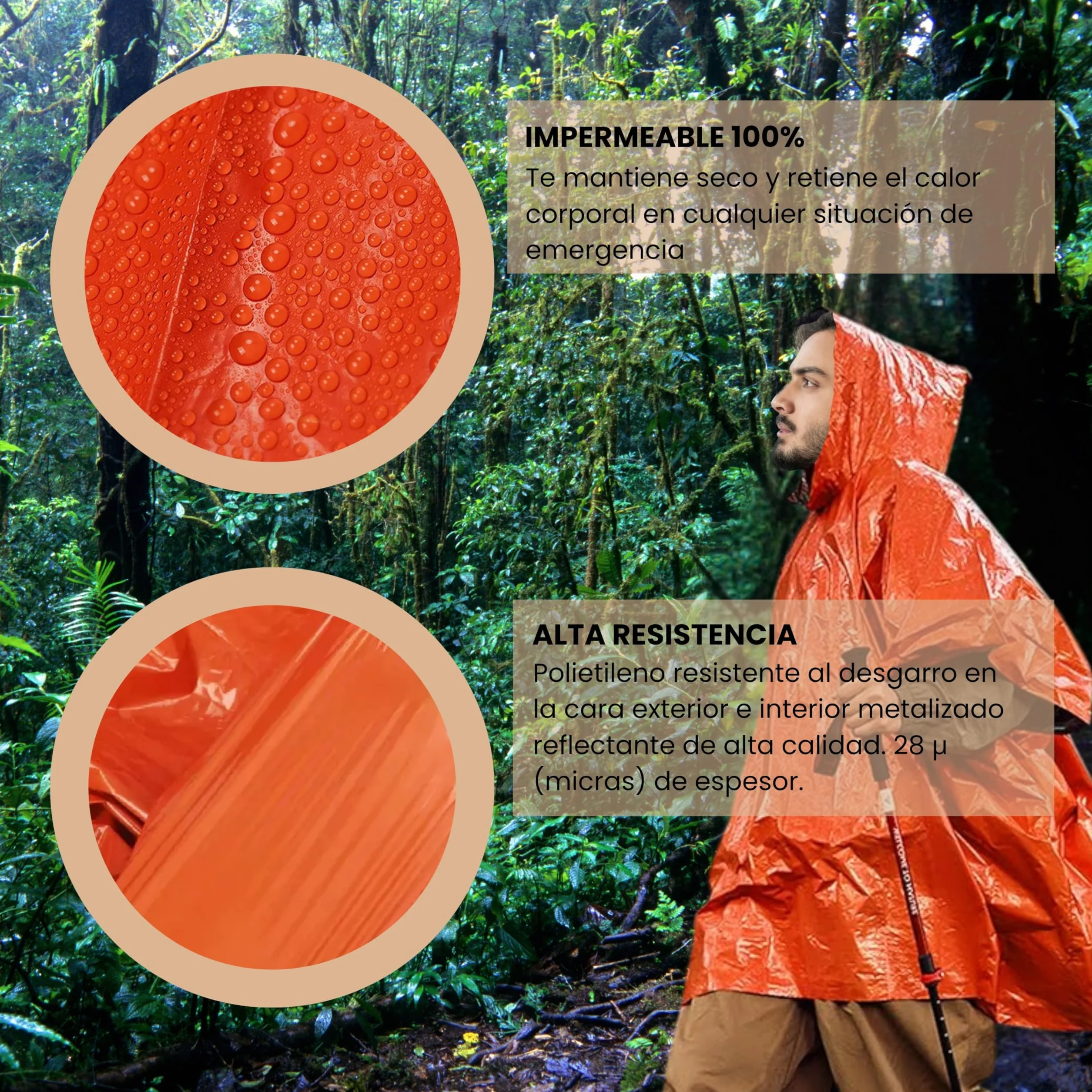Poncho térmico de emergencia – Pack de 4 reutilizable con capucha – impermeable – para coche, montaña, supervivencia y primeros auxilios