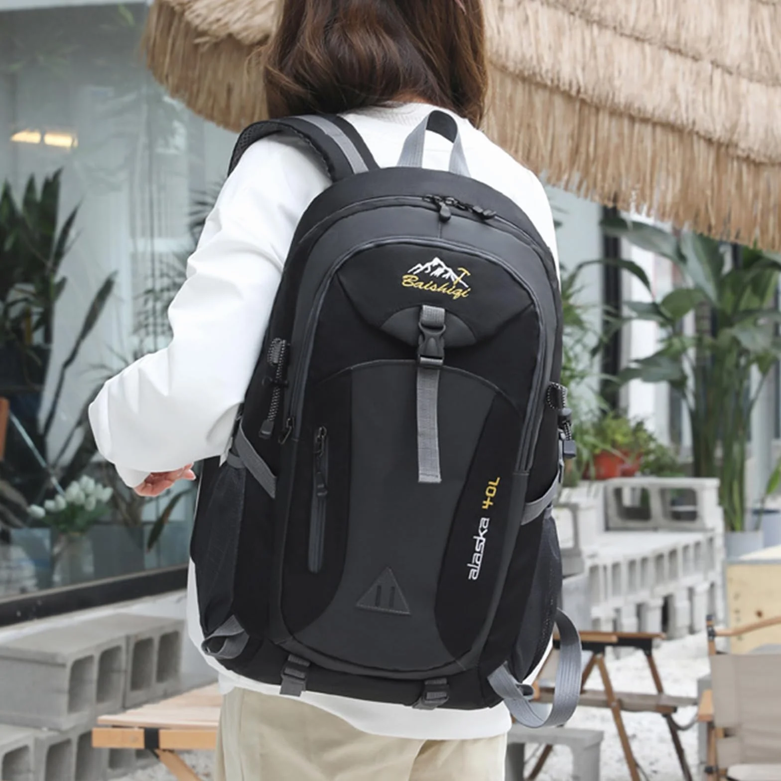 Mochila de Senderismo de 40L Mochila Plegable Ultraligera Mochila de Viaje Mochilas de Marcha para Hombre Mujer para Camping Viajes Excursiones Acampadas Montaña al aire libre, Negra