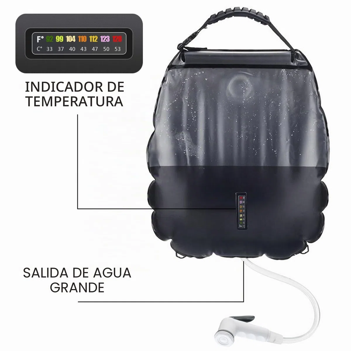 20L Bolsa de Ducha Solar,Bolsa de Agua Portátil Bolsa de Ducha,Bolsa de Ducha Viaje Portátil con Termómetro,Ducha Aire Libre Ducha con Manguera,para Acampar al Aire Libre, Senderismo, Escalada