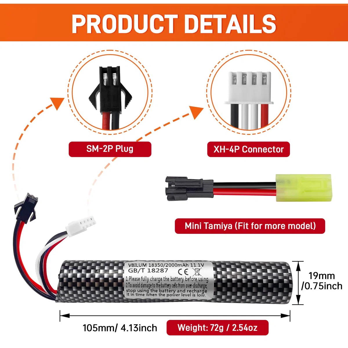 Batería de 11,1V y 2000mAh para Gel Blaster Softair con Cable de Carga Airsoft de Bola Splatter Batería Softair (1 Unidad)