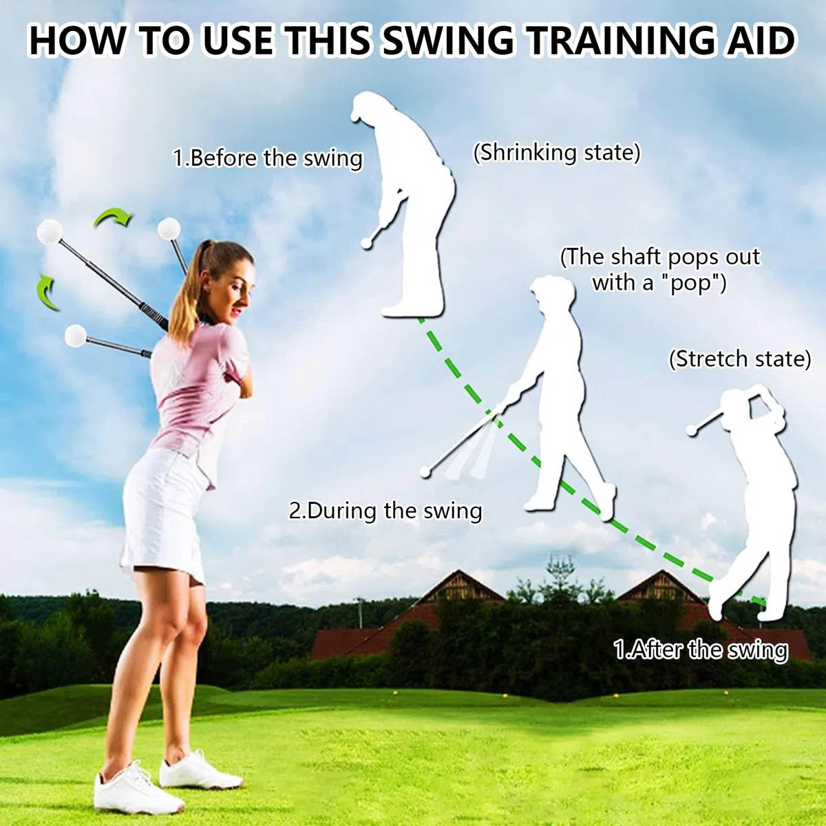 Ayudas para El Entrenamiento De Golf, Entrenador De Swing De Golf Palo De Entrenamiento De Fuerza Escalable Entrenador De Swing De Golf PortáTil Rebote AutomáTico De 39-66cm