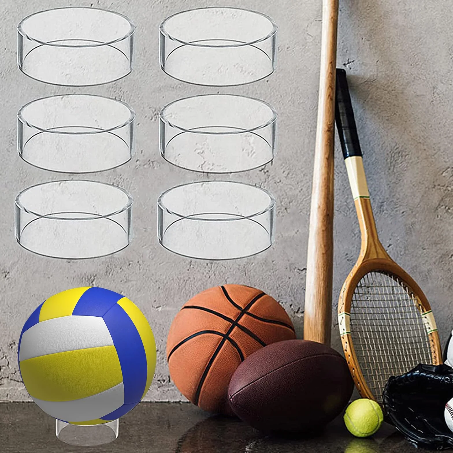 Juego de 6 soportes para pelotas de acrílico, Organizador Balones para exhibir baloncesto, fútbol y voleibol