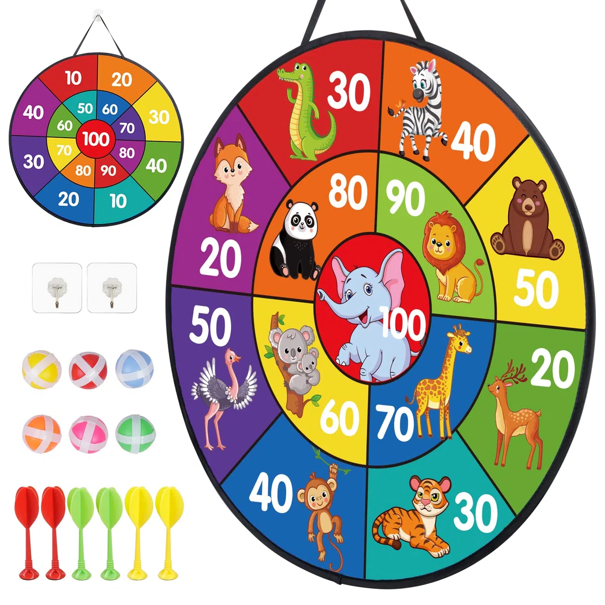 LAMEK Tablero de Dardos para Niños 66 cm Dardo de Juguete Plegable de Doble Cara Diana Infantil de Fieltro con 6 Bolas Adhesivas 6 Dardos Interior Exterior Tela de La Dart Tablero para Niños Niñas