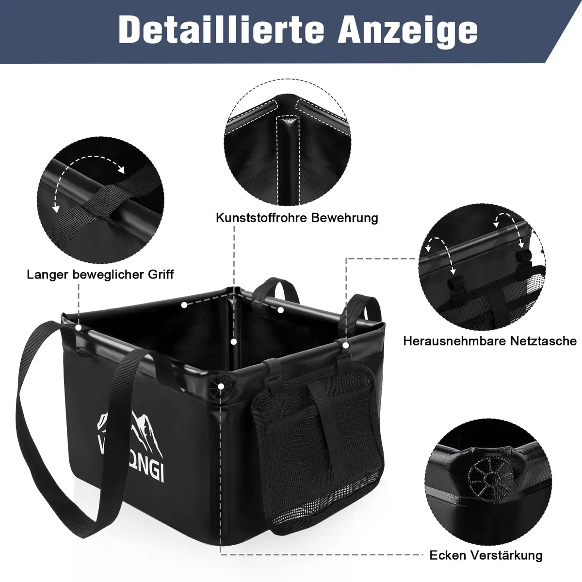 WUQNGI Bol Lavavajillas Camping 15L, Bol Plegable Camping con Asa Extra y Compartimento de Almacenamiento, Cuenco de Lavado para Exteriores