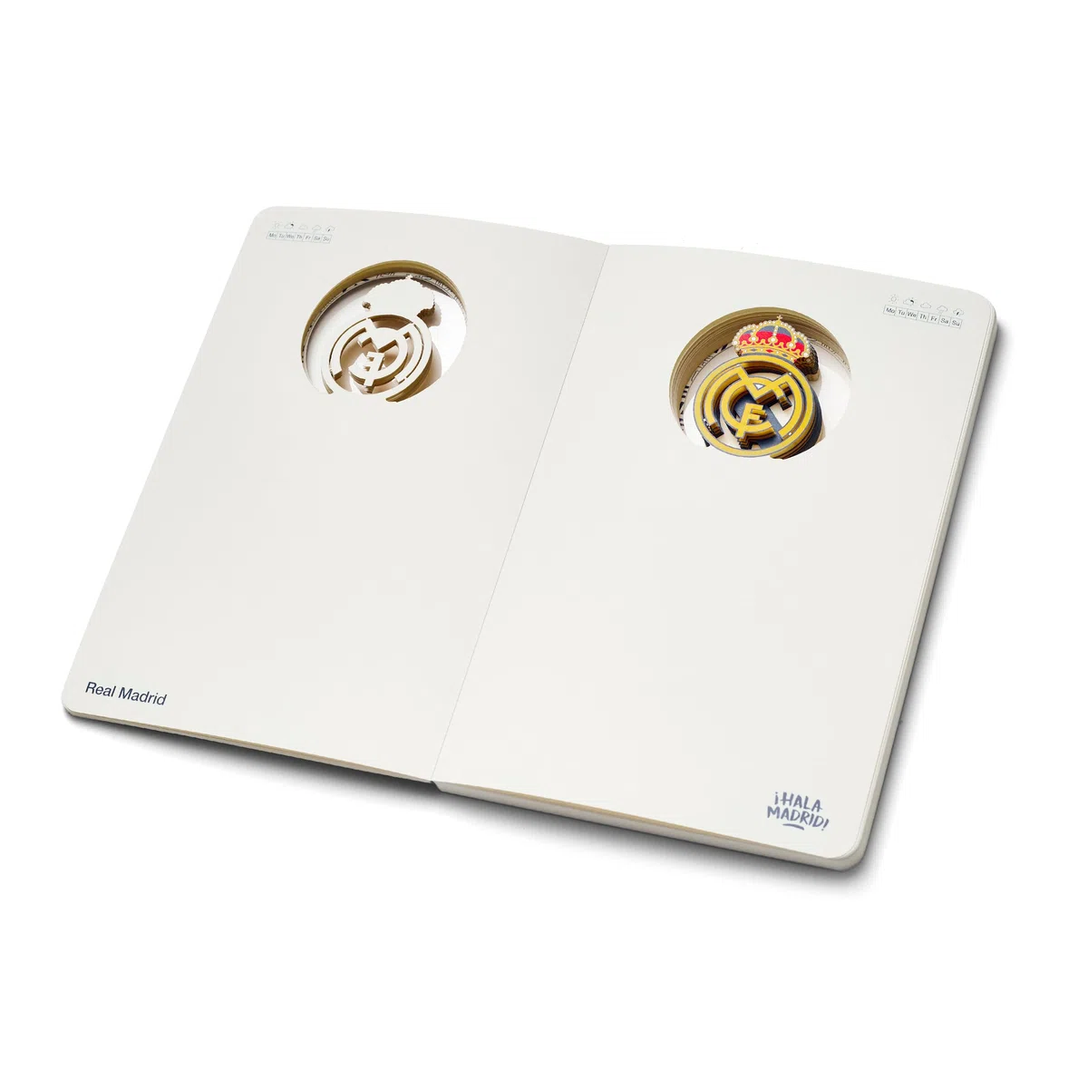 Cuaderno Real Madrid con Escudo en 3D - Encuadernación con Lomo Textil y Acabados de Calidad - 120 páginas sin pautar - Color Gris - Tamaño A6
