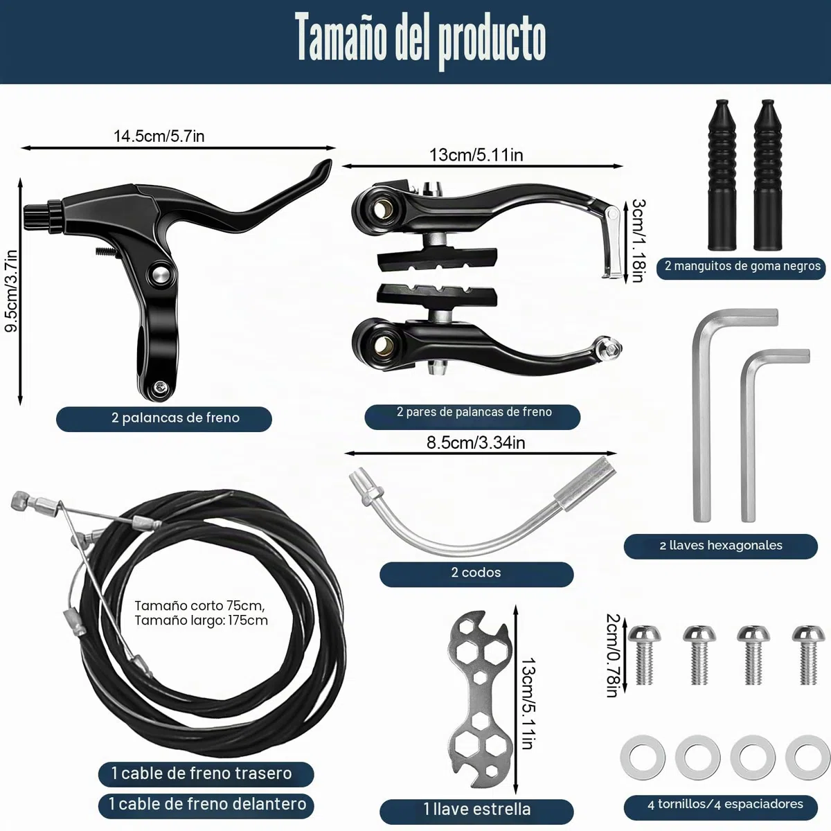 Frenos Bicicleta Montaña Kit de Freno de Bicicleta V-Brake, Juego de Reemplazo de Freno en V, Cable Freno Bicicleta, Juego de Frenos V Celanteros y Traseros para La Mayoría de Bicicleta