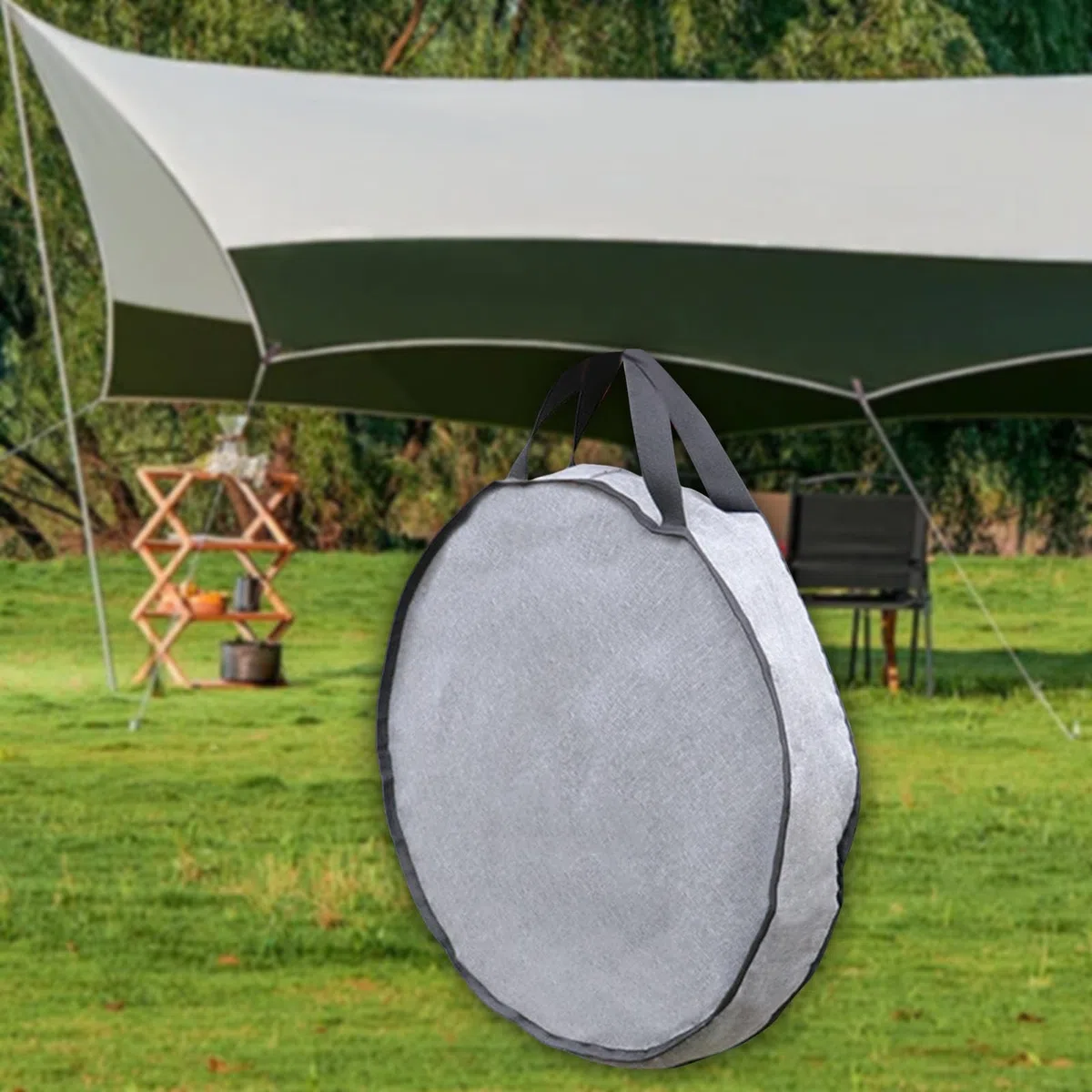 Bolsa Redonda para Almacenar Utensilios de Cocina en Camping con Asa Y Cremallera Tela Oxford Resistente Amplio para Platos Y Sarten
