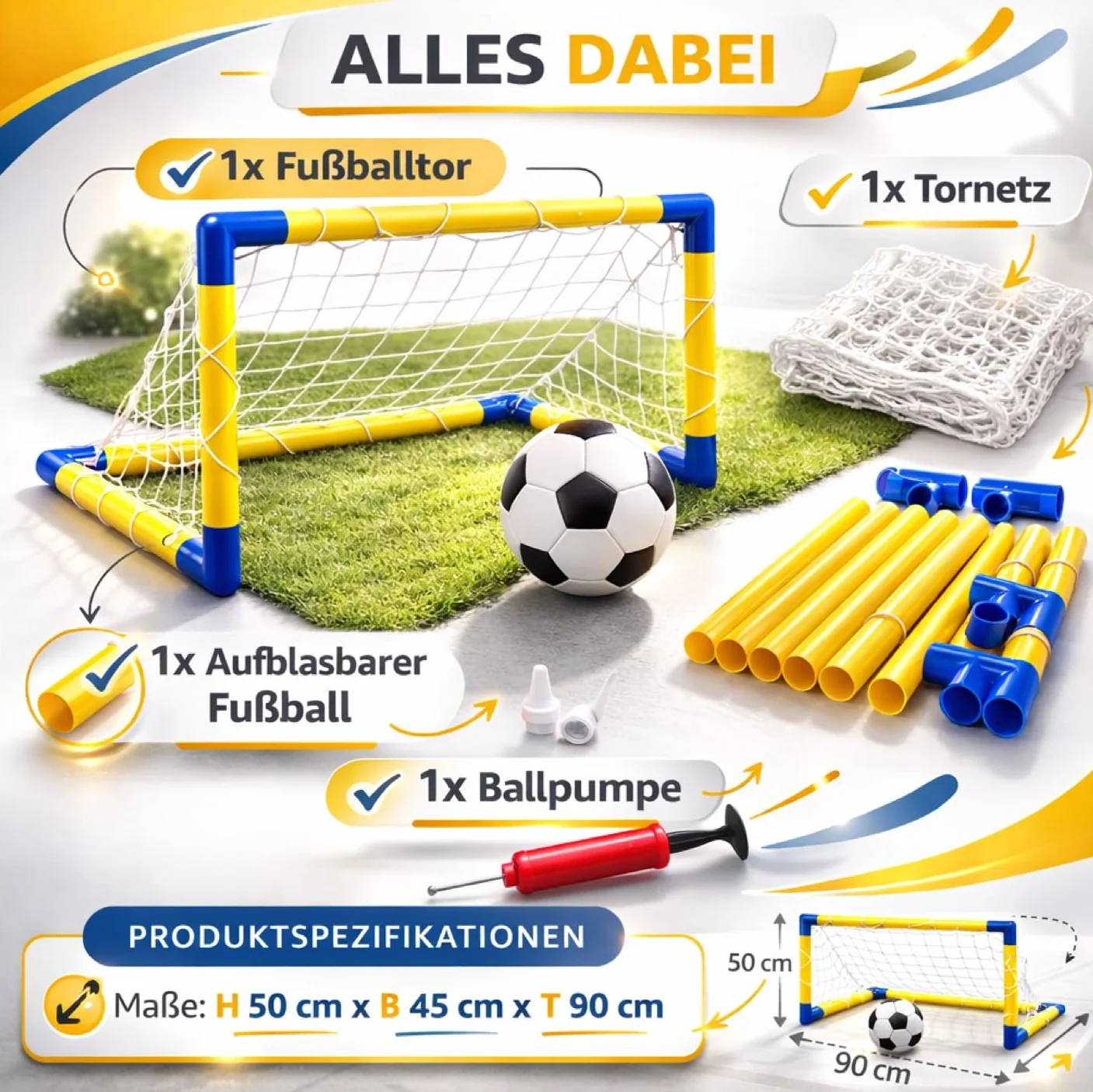 Portería de fútbol para niños y adultos, 120 cm x 80 cm, con red y fútbol, montaje rápido y portátil, jardín