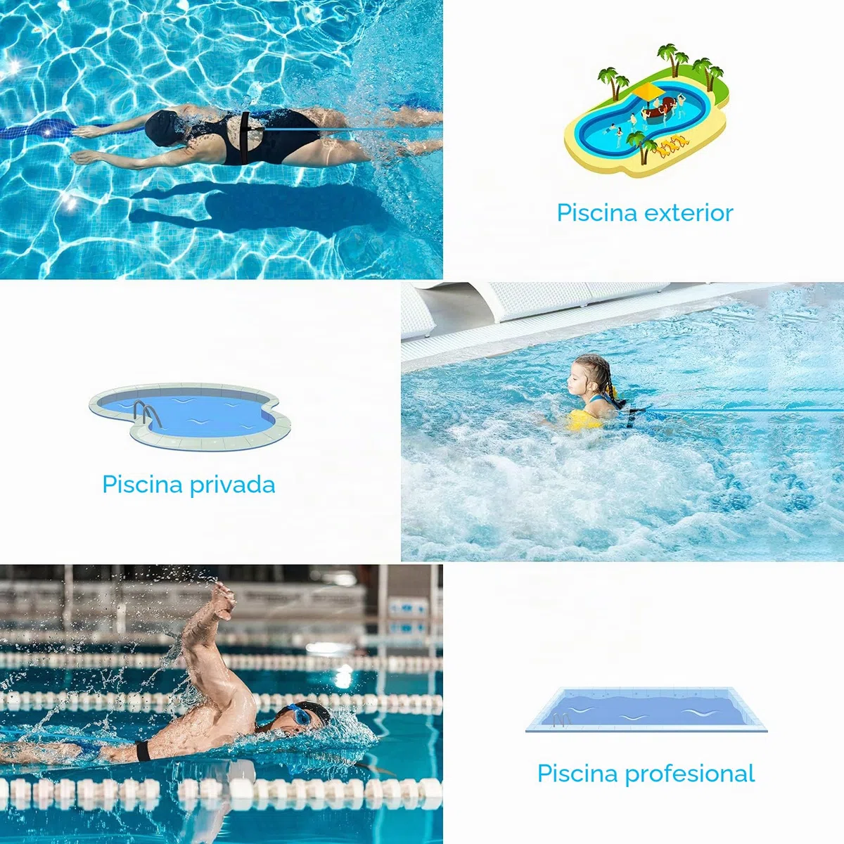 Cinturon Natacion, 4M Cinturon de Resistencia Natacion Ajustable, Nadathlon Estatico, Cinturon Entrenamiento Natacion para Adultos y Niños, de Uso Profesional, Amateur o Recreativo