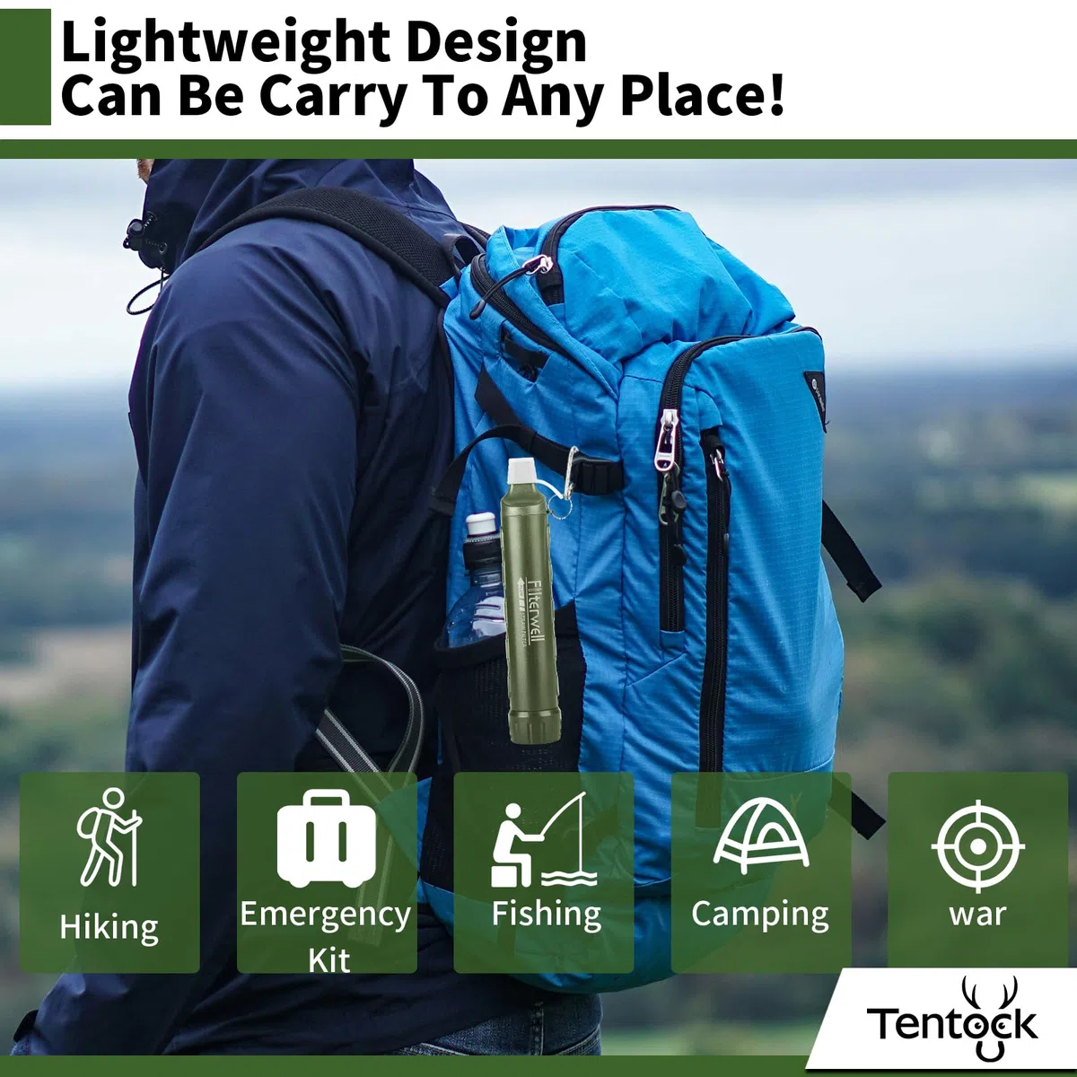 Tentock Pajita Purificadora de Agua, Filtro de Agua Portátil con 0.01UF para Supervivencia, 4000L Capacidad y 45g Ligero, para Camping, Senderismo, Emergencias y Aire Libre (1)