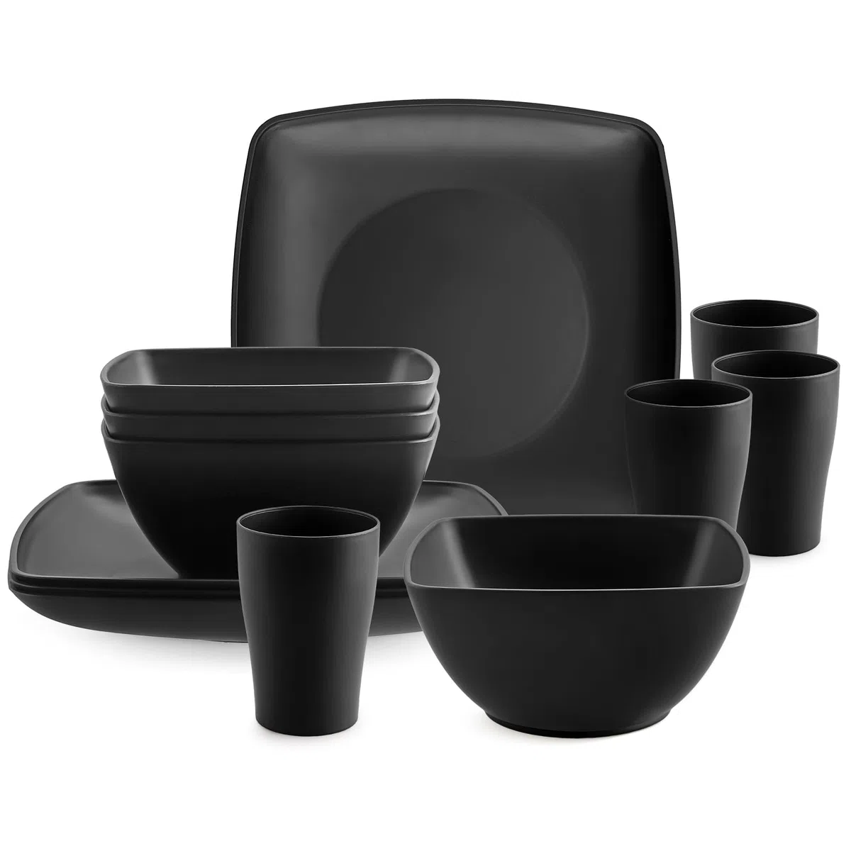 HOMGEN Juego de Platos y Tazones de Plástico de 12 Piezas- Juego de Vajilla Irrompible para Camping 4 Personas - Platos de Cocina Reutilizables, Juego de Cena Apto para Microondas y Lavavajillas