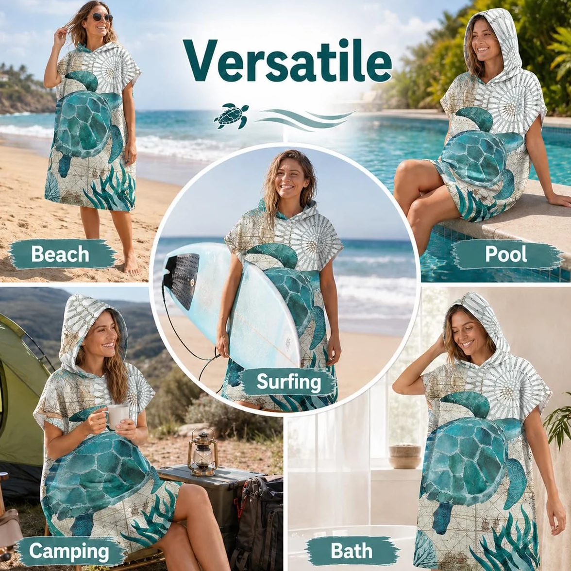 Odot Poncho Toalla con Capucha Adulto Natación Playa Surf Albornoz para Cambiarse de Ropa Toalla de Microfibra Albornoces Nadar Playa Baño Verano