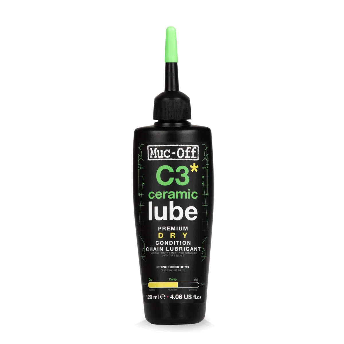 Muc-Off C3 Ceramic Dry Chain Lube, 120 Ml - Lubricante de Cadena de Bicicleta con Tinte Trazador UV - Lubricante de Bicicleta Formulado para Condiciones Climáticas Secas y con Polvo