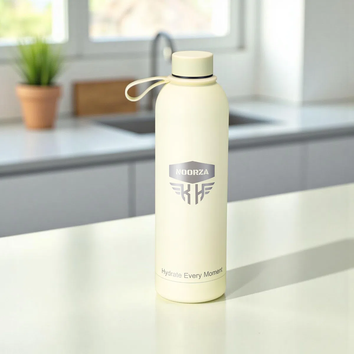 Botella isotérmica 750 ml–Cantimplora de acero inoxidable sin BPA,doble pared–Hermética con correa–Bebidas frías y calientes– para deporte,oficina,camping y senderismo– Beige Crema,Cream Beige
