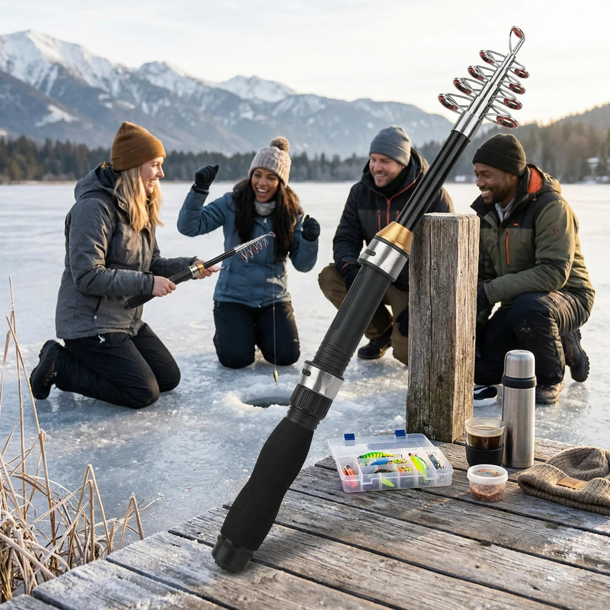 Alomejor Mini Caña de Pescar 1.2m para Pesca en Mar y Agua Dulce - Portátil y Ligera para Pesca al Aire, Ideal para Principiantes y Expertos, Resistente y Fácil de Transportar
