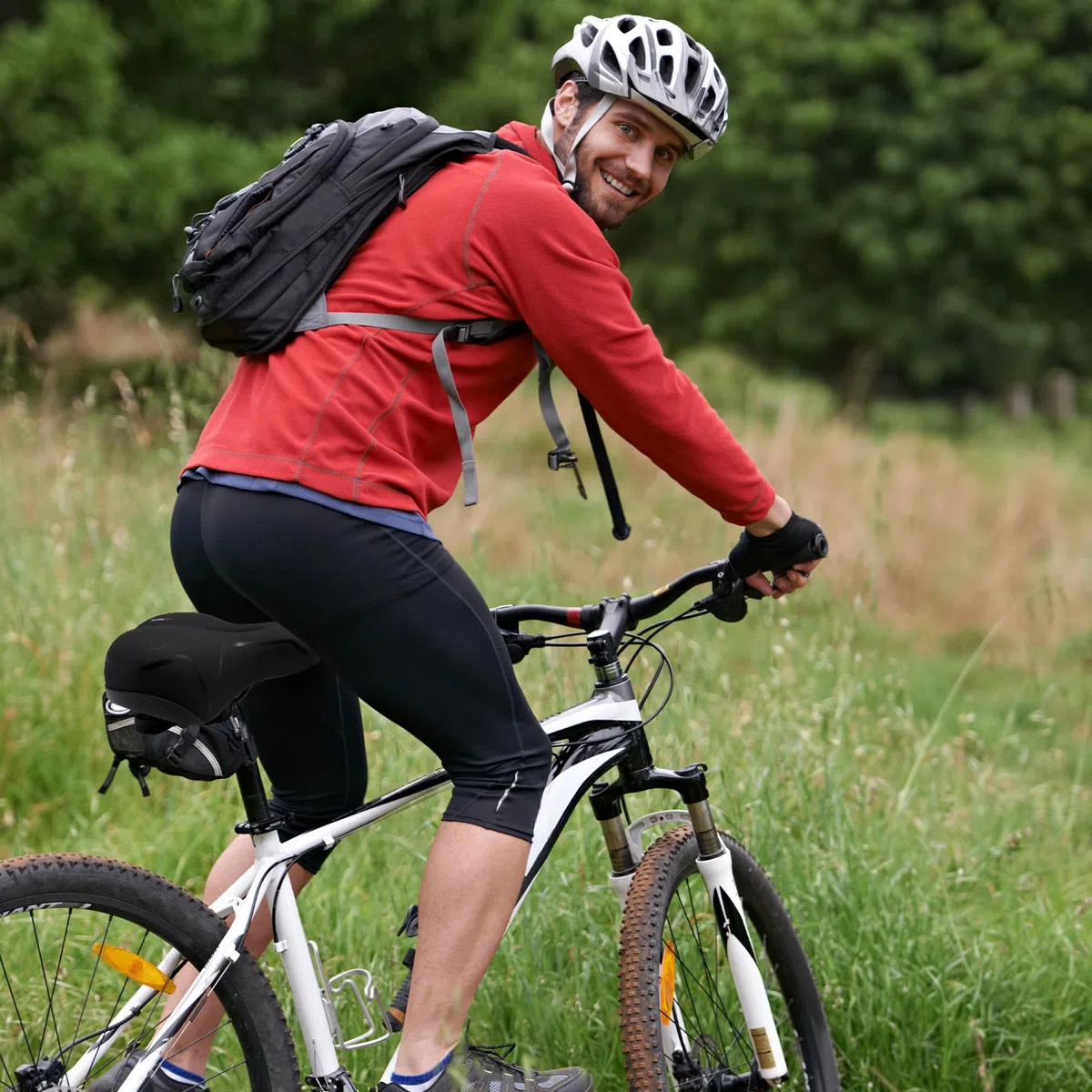 Sillín Bicicleta Muy Cómodo Hombre Mujer, Asiento Ancho con Amortiguador, Cuero Antideslizante en Panal y Canal de Ventilación para MTB, Urbana y Trekking, Negro Rojo