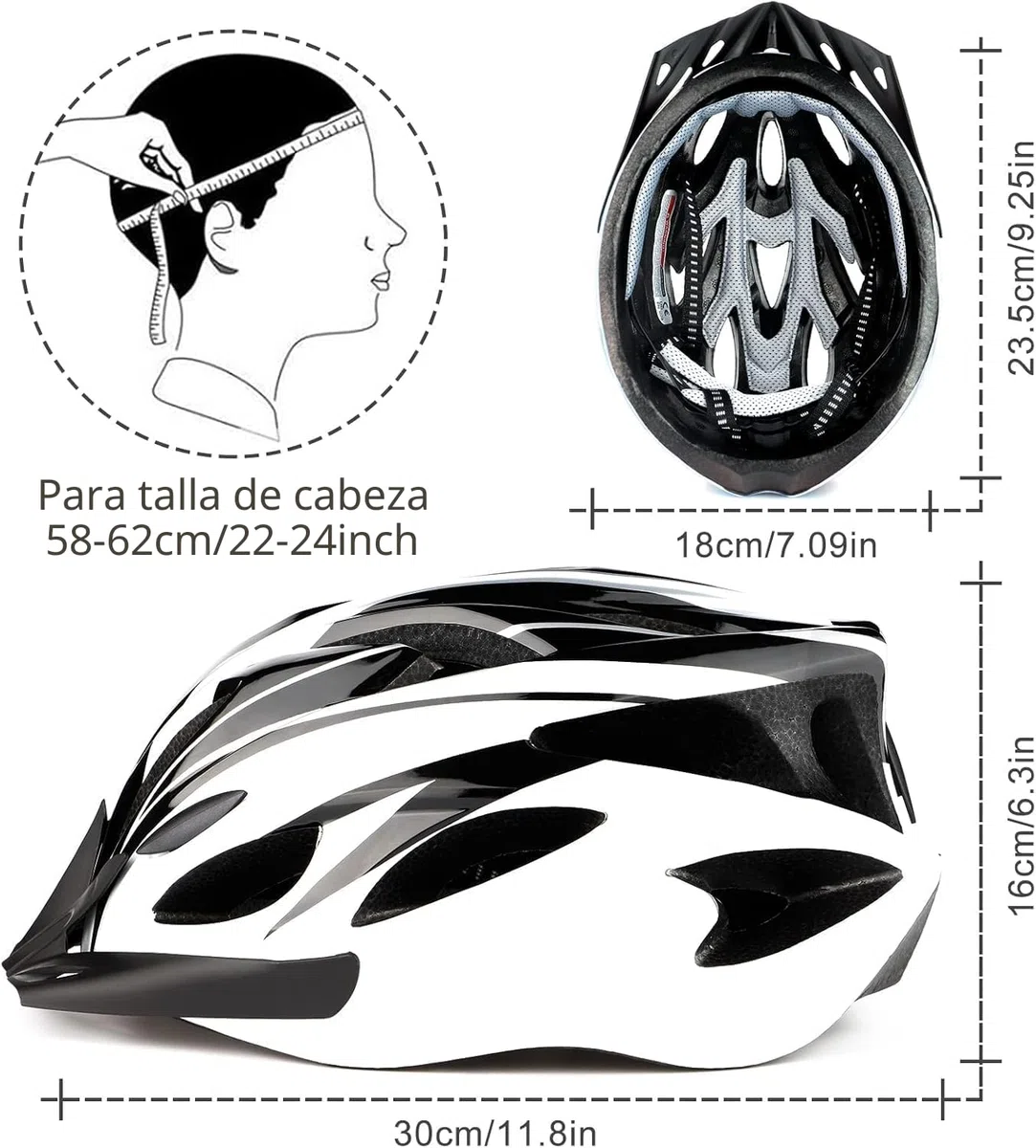 Casco Bicicleta Adulto, Casco de Bicicleta Ajustable para Mujeres y Hombres, Ultraligero Casco de Ciclismo Montaña con Forro y Visera Extraíble (Tamaño de la Cabeza 58-62cm)