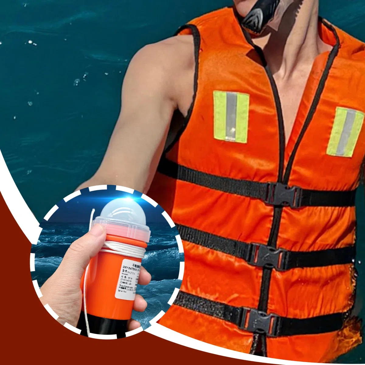 Luz de localización de sobrevivientes automático, luz de chaleco salvavidas de 2 piezas, luces estroboscópicas europesas e impermeables, localización de sobrevivientes automáticos para tubos, rafting