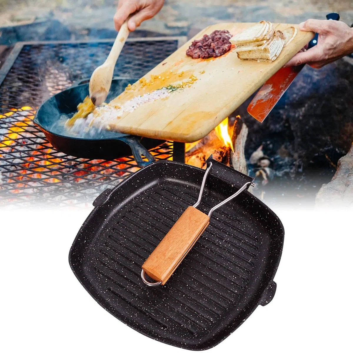 Sartén Antiadherente - Utensilios De Cocina Antiadherentes, Utensilios De Cocina Ligeros Para Campamento | Sartén Antiadherente Con Mango Plegable, Equipo De Cocina Al Aire Libre Para Cocinar Filete D
