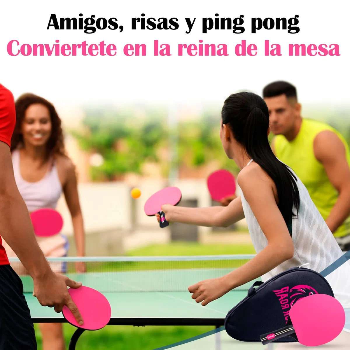 Palas de Ping Pong con 7 Capas | Pack 2 Palas | Raquetas de Ping Pong para Jugadores de Todos los Niveles | Incluye 2 Pelotas y 2 Fundas para Guardar la Pala | Color Rosa