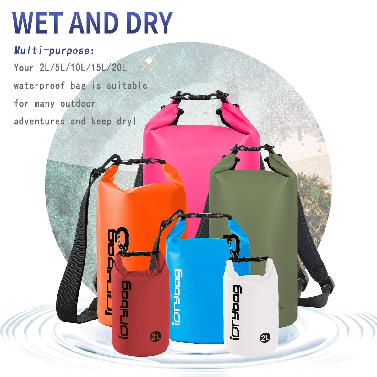 IDRYBAG DRYBAG Bolsas Secas para Kayak Impermeables 2L/5L/10L/15L/20L, Bolsa Seca Pequeña Impermeable Flotante, Saco Seco Impermeable para Paddleboarding y Viajes