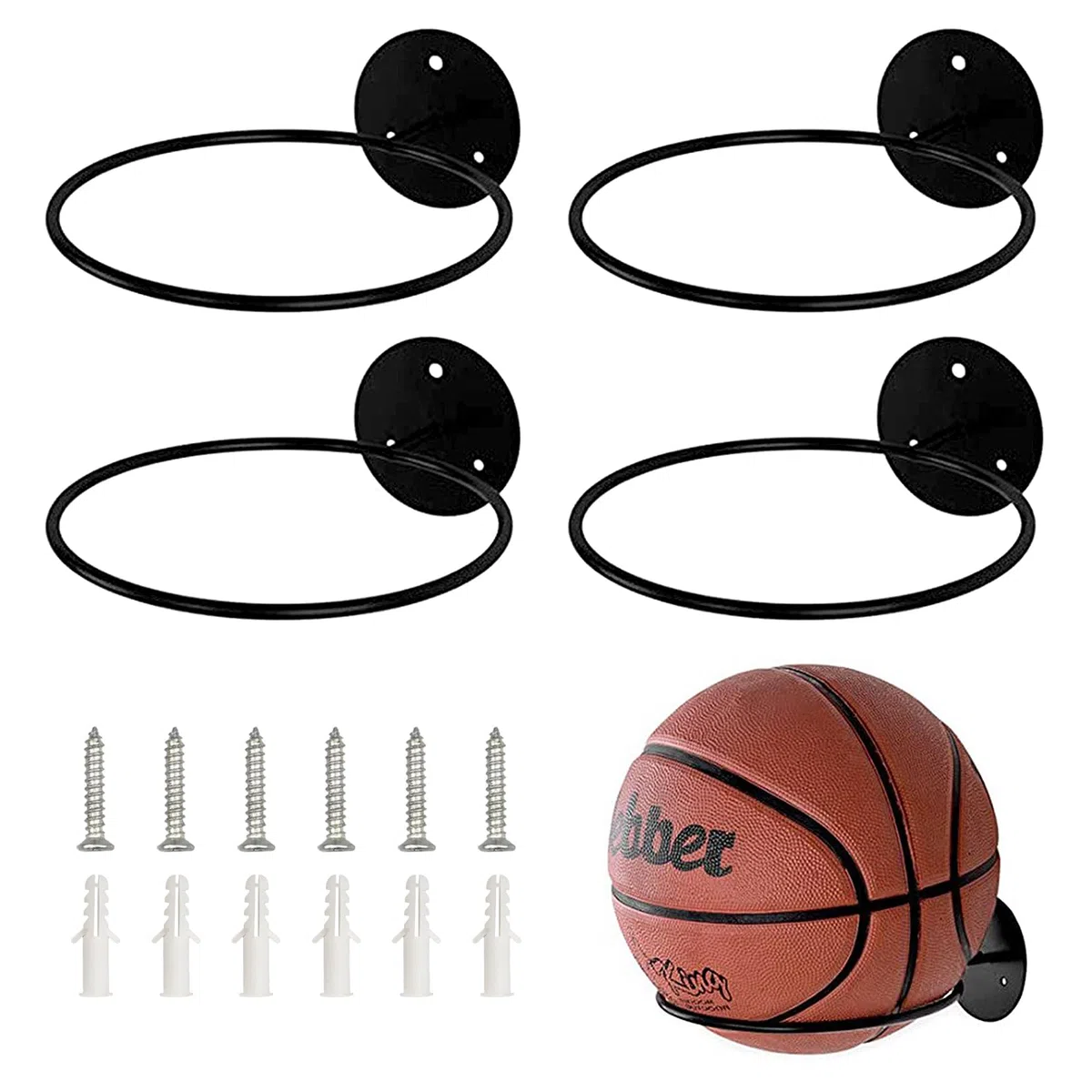 YunBey 4soportes para balones de baloncesto, voleibol, rugby, fútbol, soporte de pared con tornillos (pared)