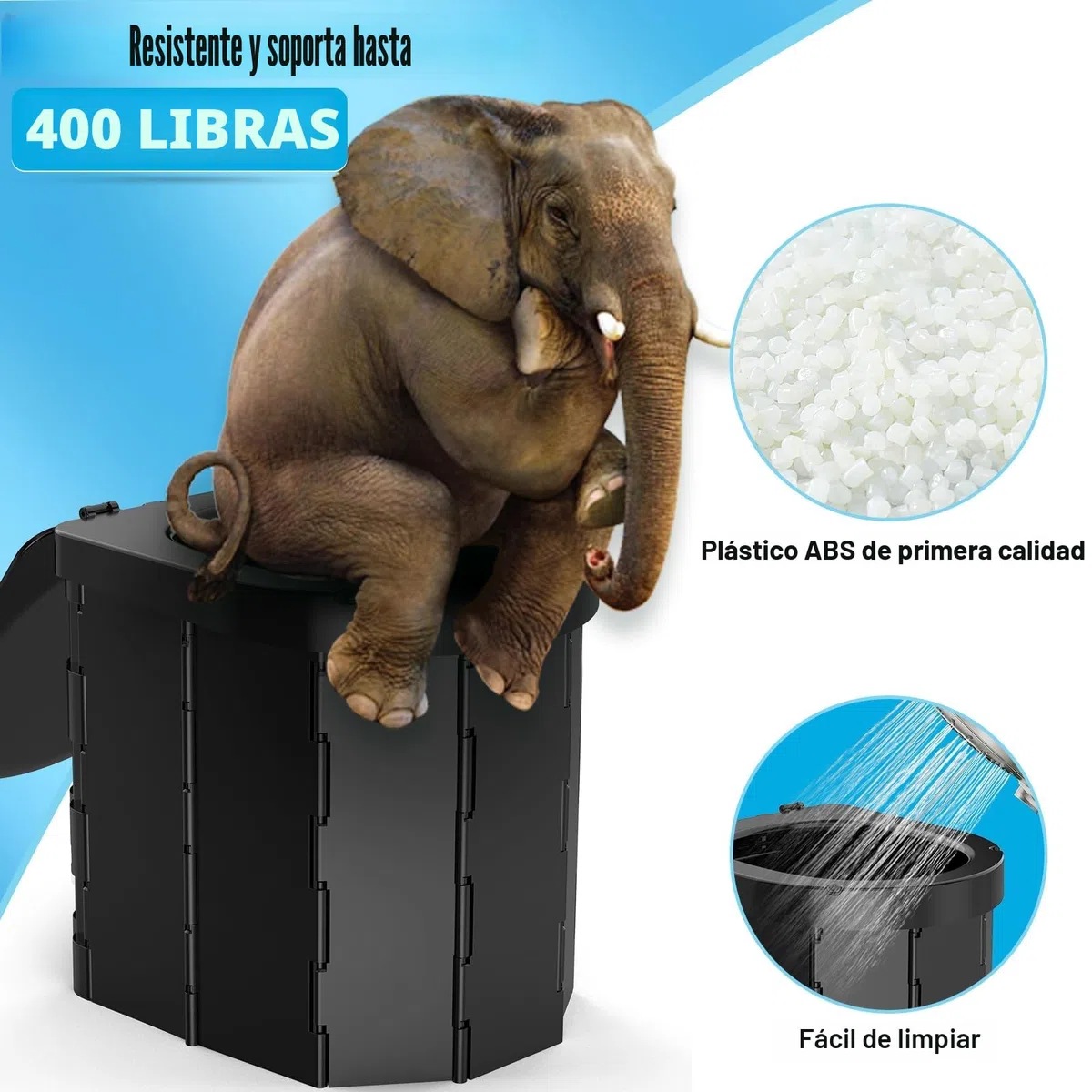 WADEO Inodoro Portátil para Camping, Capacidad de Carga hasta 200kg, Inodoro Plegable con Portarrollos de Papel y Bandeja para Teléfono, Ideal para Acampar, Senderismo, Viajar, Pescar