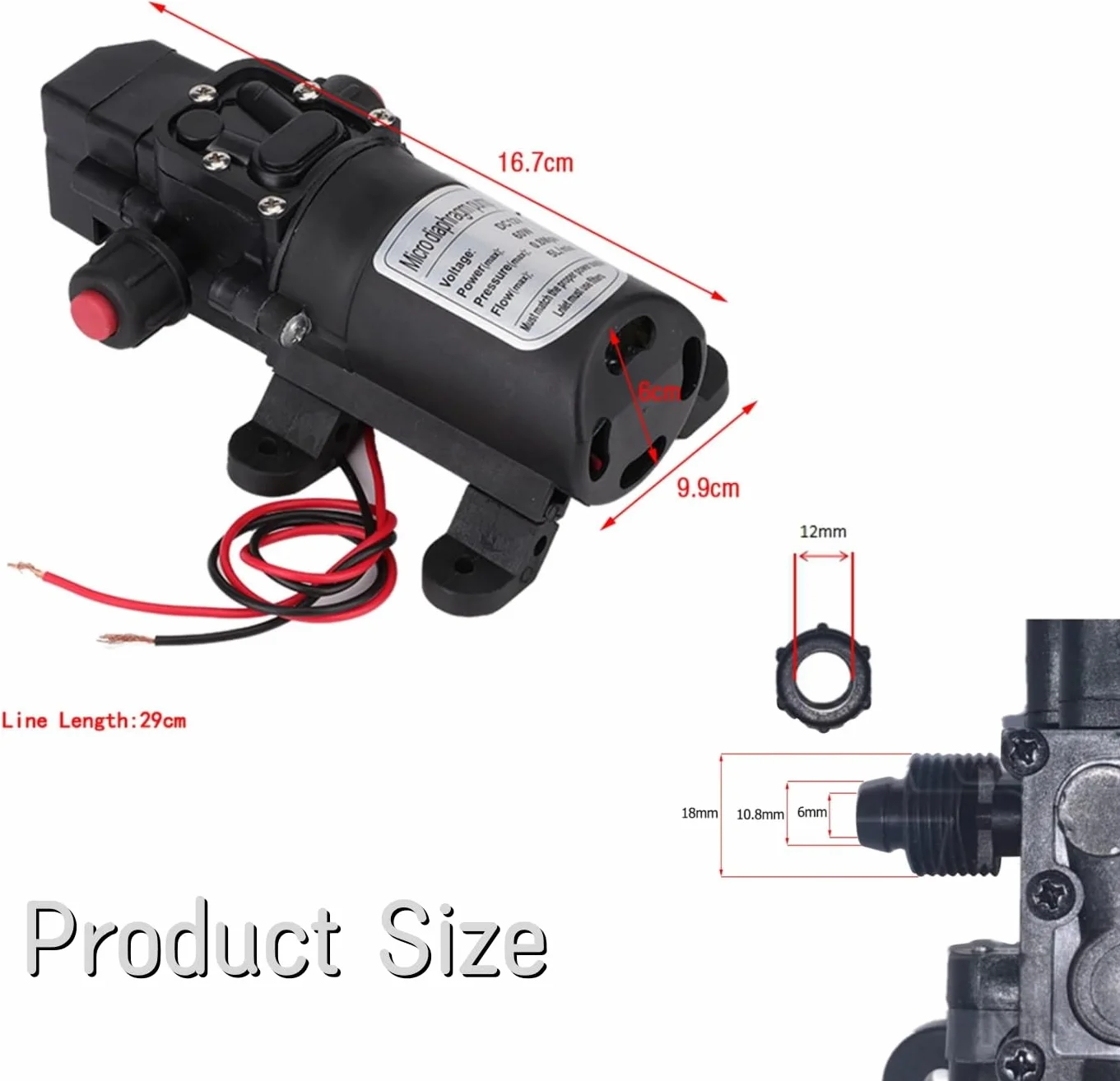 Bomba de Agua 12v - 5L/min DC12V de Alta Presión, Autocebante Caravana Camping Barco Camper Jardín Irrigación Riego