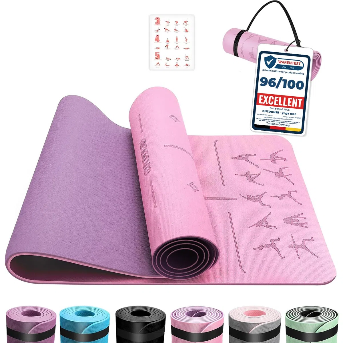 Esterilla Yoga,Esterilla Fitness Antideslizante,TPE Colchoneta Gimnasia, para Pilates,Deporte,Gimnasia,Estiramientos, Esterilla Deporte con bandolera 183x61cm