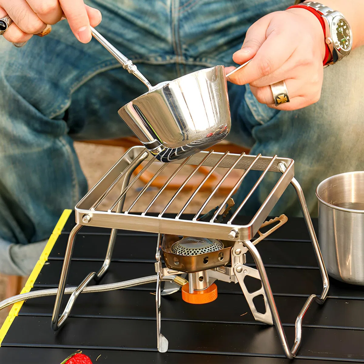 Parrilla Transportable, Rejilla Plegable de 17 cm, Ideal para Barbacoa Salvaje, Perfecta para Llevar a Cualquier Parte, para Vivaquear