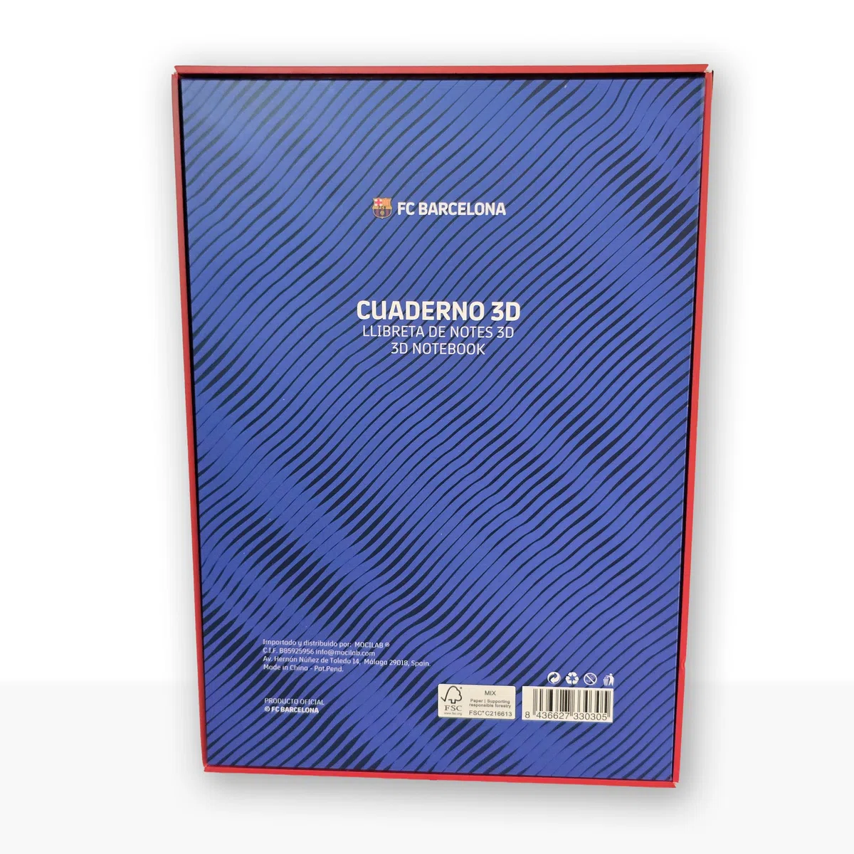 Cuaderno FC Barcelona BARÇA en 3D - encuadernación con Lomo Textil y Acabados de Calidad - 120 páginas de Hojas sin pautar - Color Azulgrana - Tamaño A6