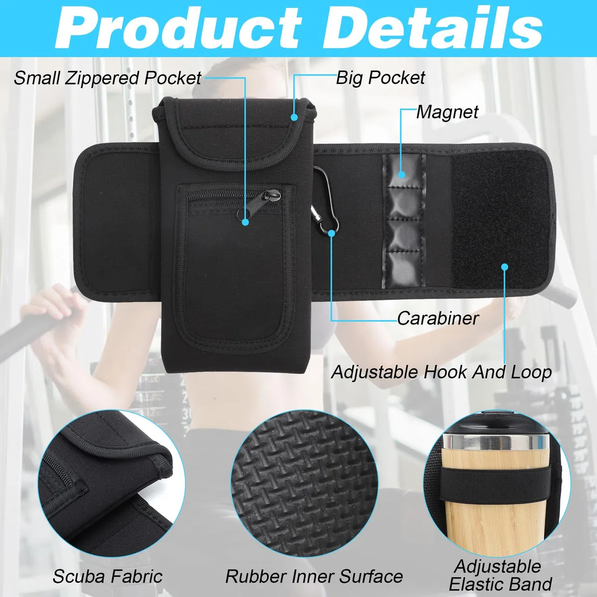 Bolsa magnética para gimnasio, bolsa deportiva para el gimnasio, bolso bandolera para hombre y mujer, soporte móvil para botellas de agua de 1 y 1,5 litros, ideal para viajes y trabajo