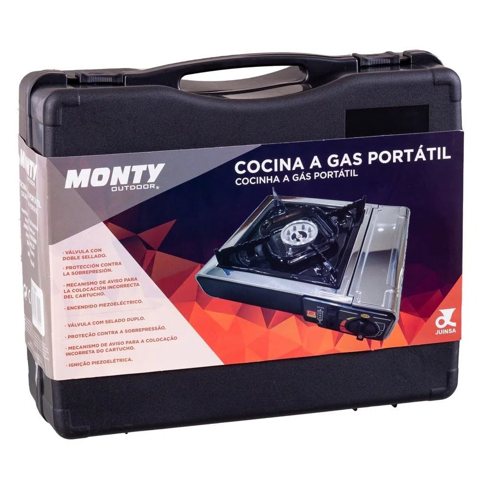 LOLAhome Cocina portátil de Gas con 1 Quemador acabada en Acero Inoxidable, Hornillo Camping Gas, Incluye maletín de 38x12x29 cm