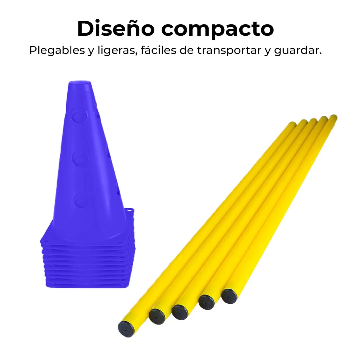 CANNON Juego Set Vallas de Entrenamiento de coordinación de Altura Regulable, Circuito Agilidad de 15 Piezas, 10 Conos Azules 23cm y 5 Picas de 100cm.