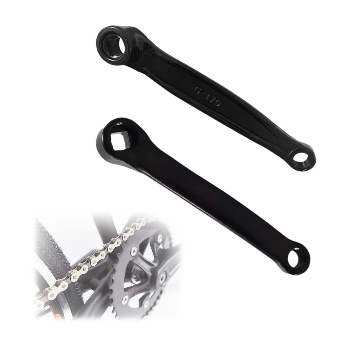 2 Piezas Biela de Bicicleta, 170mm, Bielas de Bicicleta sólidas, Manivela para Bicicleta, Biela Negra de Bicicleta, Bielas de Bicicleta eléctrica, Adecuado para Bicicletas de montaña y Bicicletas