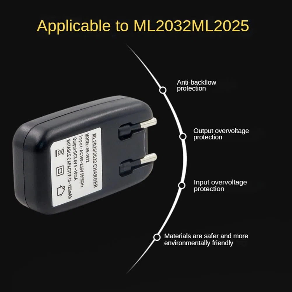 Cargador de Batería de Litio de 3,6 V, Adaptador de Cargador de Batería 2032 2025 para Batería de Botón de Moneda ML2032 ML2025, Enchufe Europeo