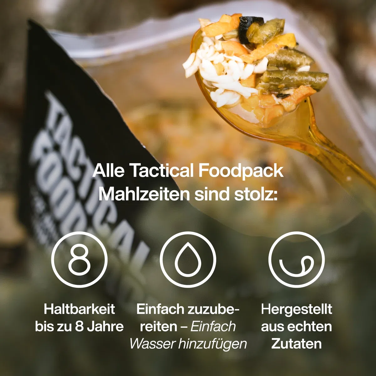 Tactical Foodpack Boloñesa con carne de res en gran porción - Comidas liofilizadas I Listo para el consumo I MRE I Survival I Comida al aire libre I Trekking Comida I Expedición I Oficina
