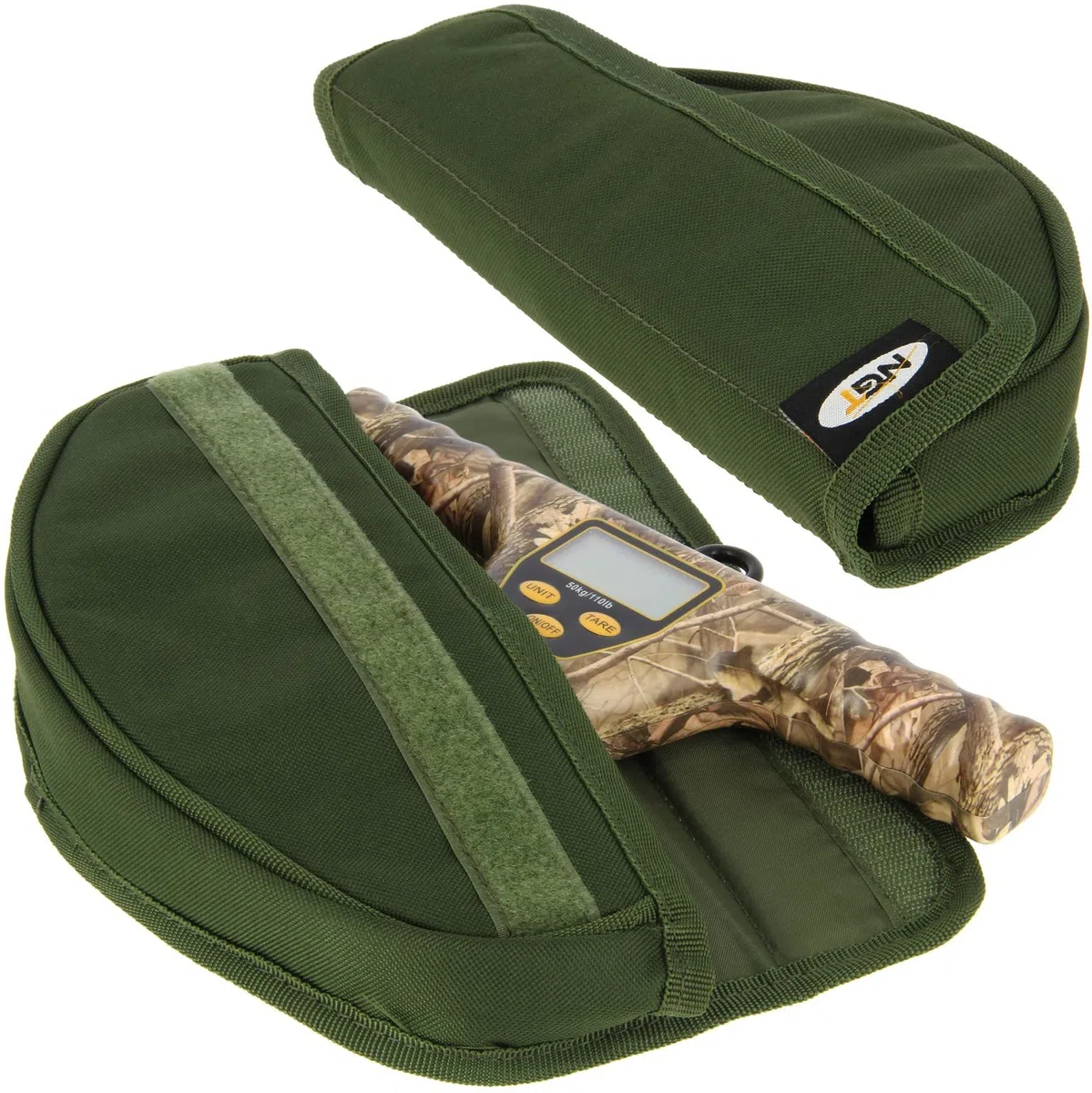 DNA Leisure NGT XPR Black Or Camo T-Bar Digital 110lb / 50kg Balanza de pesaje y funda protectora para pesca gruesa de carpa (camuflaje)