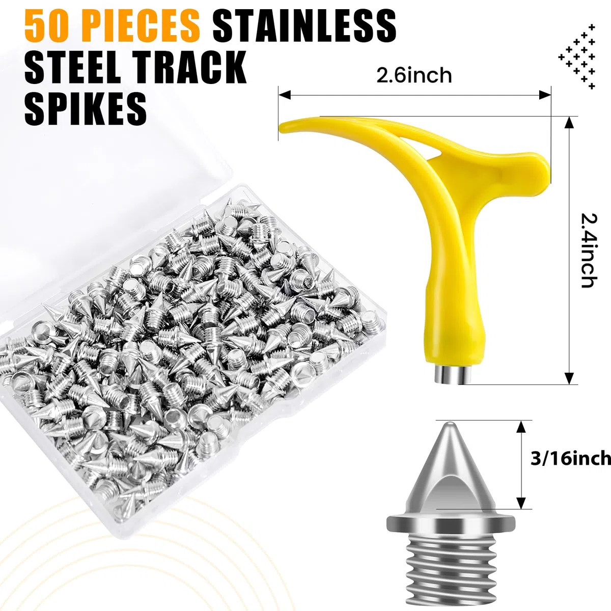 Picos de pista de 3/16 pulgadas, picos de acero inoxidable para zapatos piramidales con llave de pinchos para pista y campo traviesa, picos de repuesto para zapatos deportivos de correr cortos