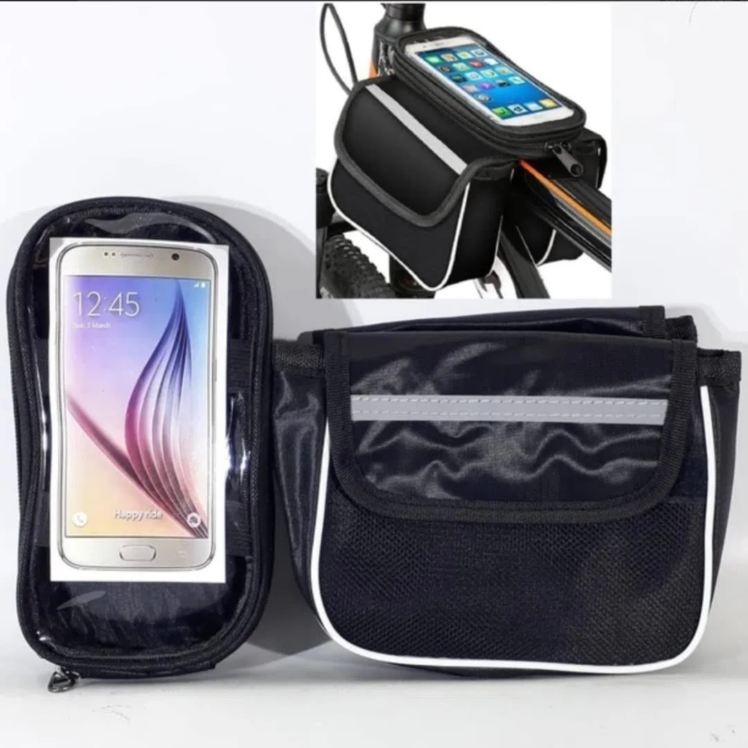 Bolsa Manillar Impermeable para Bicicleta - Funda Central Extraíble para Móvil - Bolsa Táctil para Marco Superior Delantero - Alforjas para Montaña