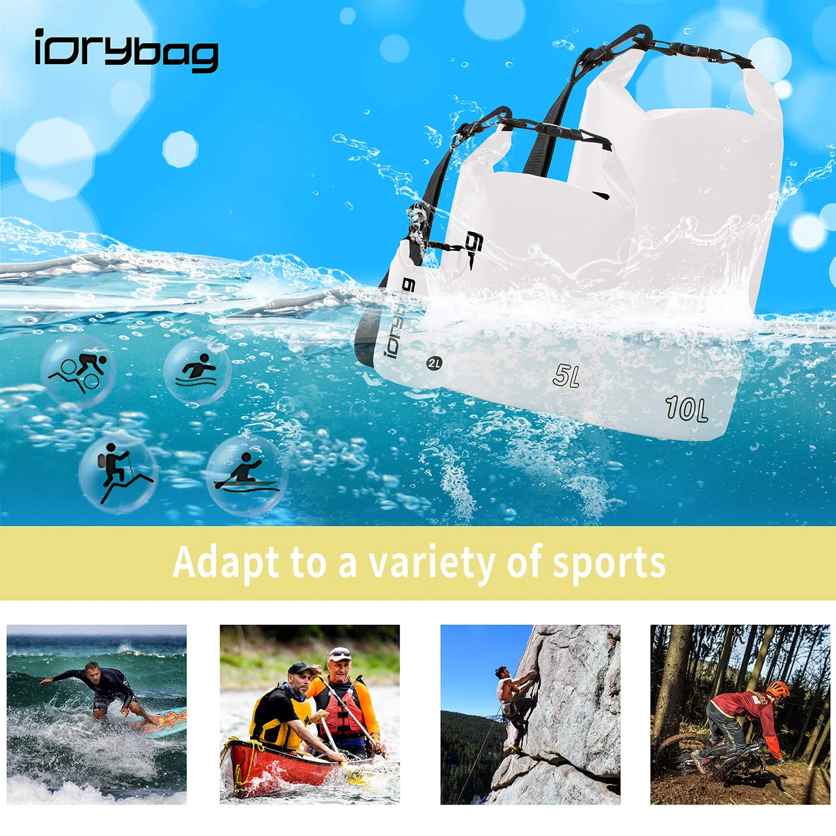 IDRYBAG DRYBAG Bolsas Secas para Kayak Impermeables 2L/5L/10L/15L/20L, Bolsa Seca Pequeña Impermeable Flotante, Saco Seco Impermeable para Paddleboarding y Viajes