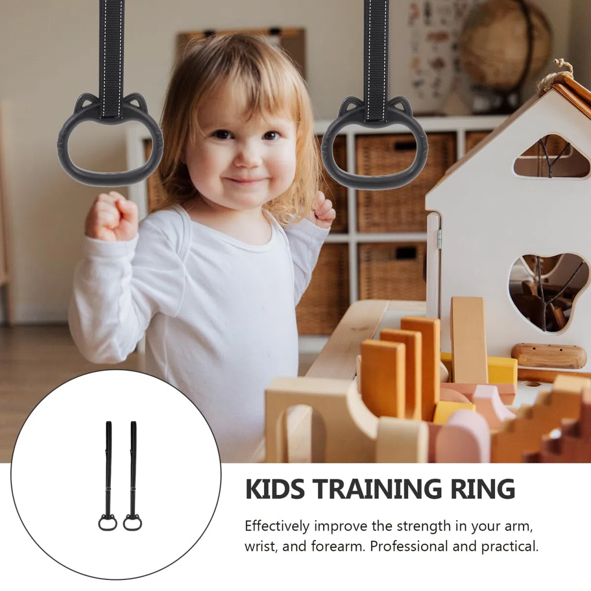 BESPORTBLE Anillas De Gimnasia para Niños con Correas Ajustables Anillo De Fitness De Nylon Y Metal para Entrenamiento En Casa Y Desarrollo De Fuerza