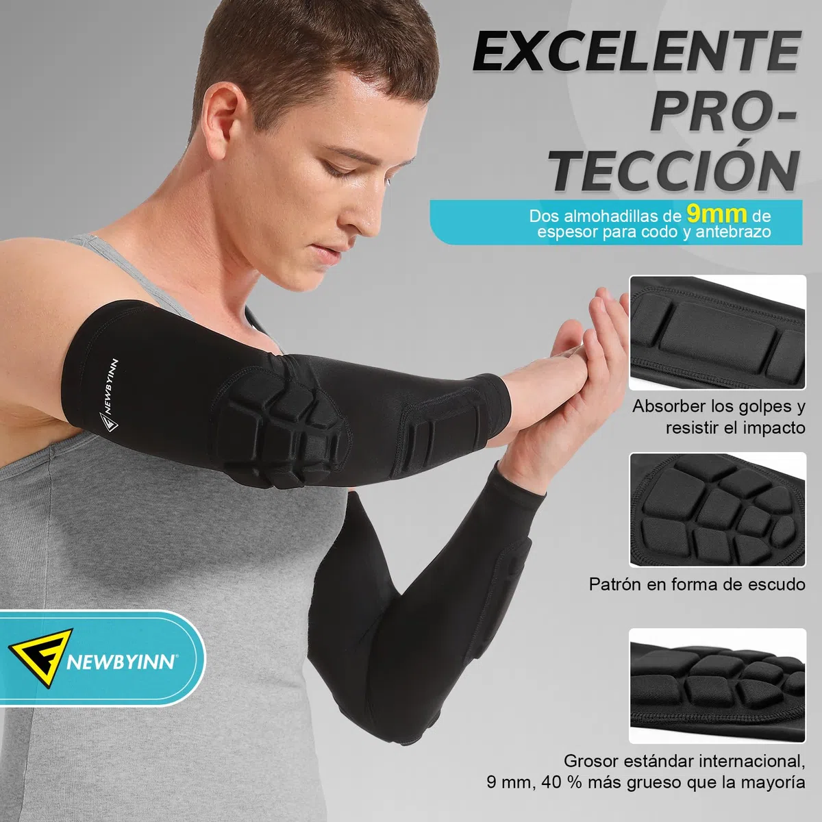 Newbyinn Codera Manguitos codo y antebrazo con acolchado, 2 Piezas, para voleibol, fútbol, baloncesto, futbol americano, balonmano, negro