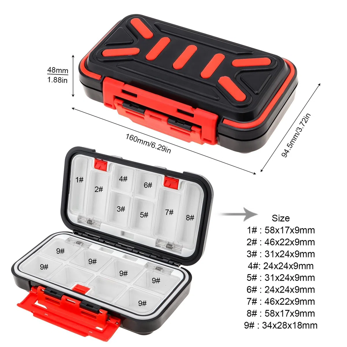 Caja de Almacenamiento de Aparejos de Pesca, Doble Cara 16 Compartimentos (Negro)