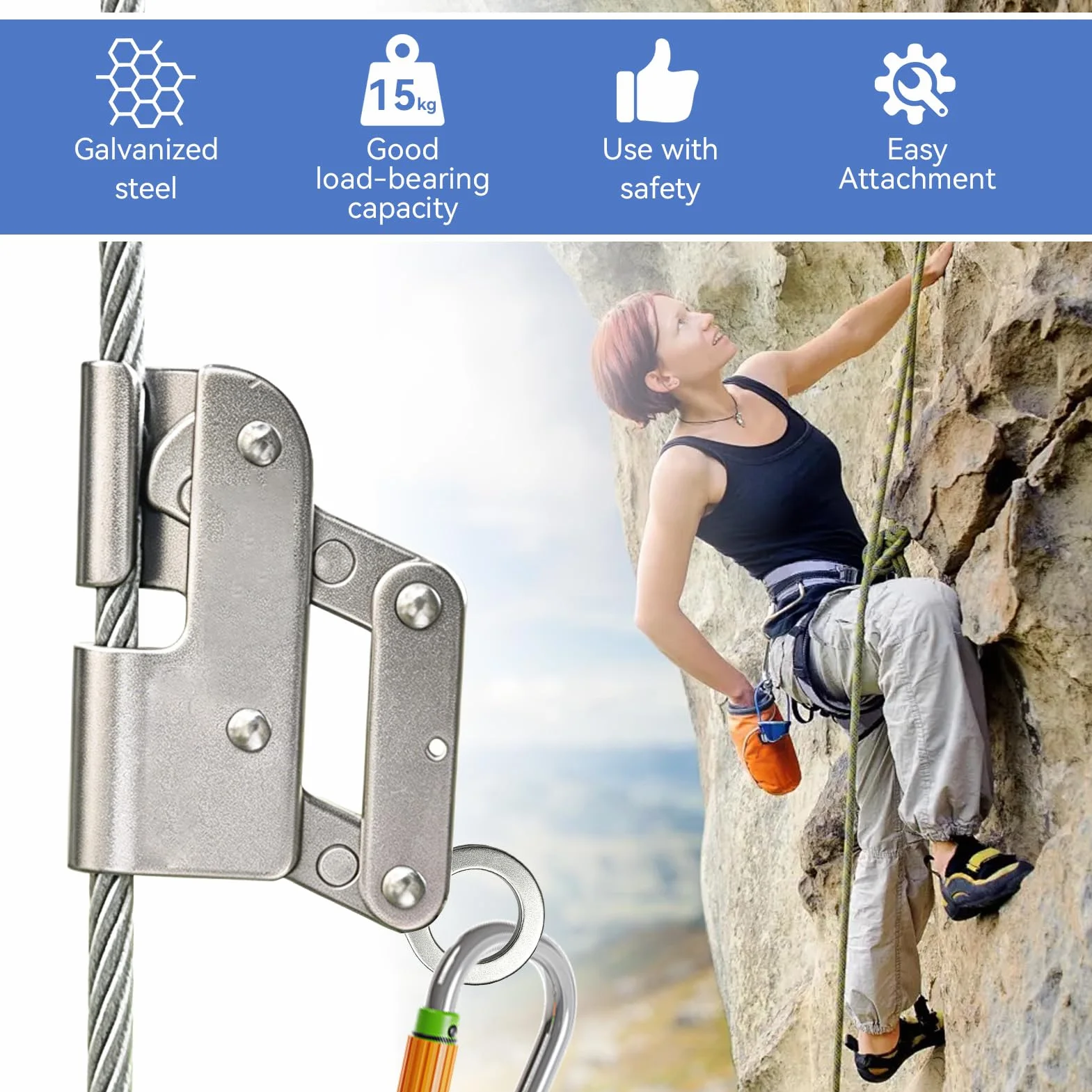 Grabe De Cuerda De Escalada, Dispositivo De Aseguramiento De La Protección Contra Caídas De La Caída Del Acero De La Cuerda Del Acero De 8-12 MM Para El Trabajo Aéreo Al Aire