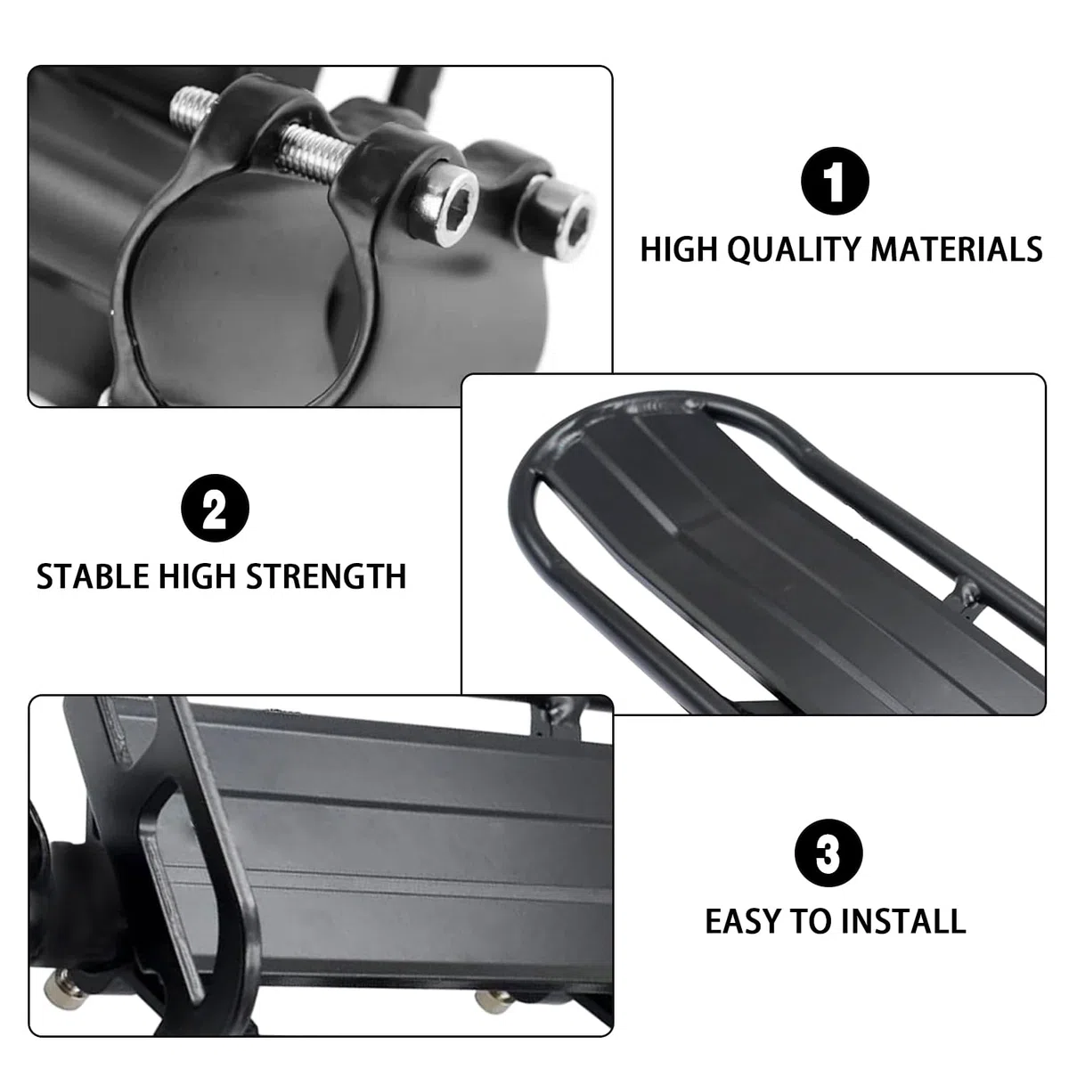 Portabultos Bicicleta Trasero Negro Aluminio Ajustable Portaequipaje Bicicleta Montaña Capacidad de Carga Máxima 10 kg Instalación Rápida Portaequipajes Bicicleta Portaequipajes