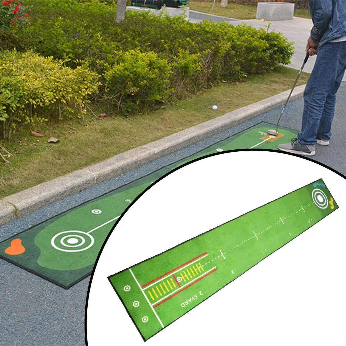 Tapete de Golf para Putting de 240x28.5cm, Alfombrilla de Entrenamiento Portátil de Suela de PP con Puntos de Terciopelo, Resistente al Desgaste, Ligera para Interior y Exterior