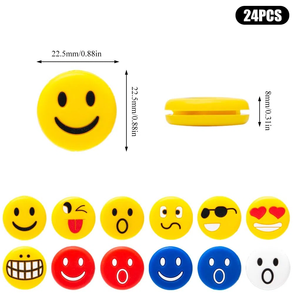 24 Piezas Antivibradores Tenis Silicona Smiley Amortiguador Raqueta Tenis Amortiguador para Raquetas de Squash Amortiguador de Raqueta de Tenis de Happy Face para Jugadores de Tenis